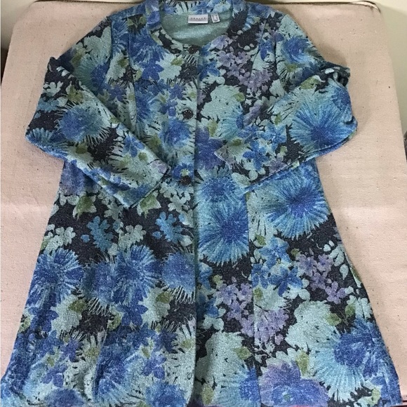 Susan Graver 3 Button Sparkly Blue Floral Swing Blazer Jacket Women's La… - Picture 2 of 7